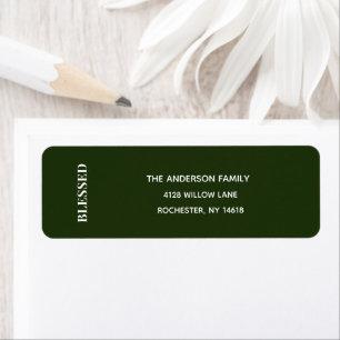 Minimal BLESSED   Forest Green Holiday Address Return Address Label