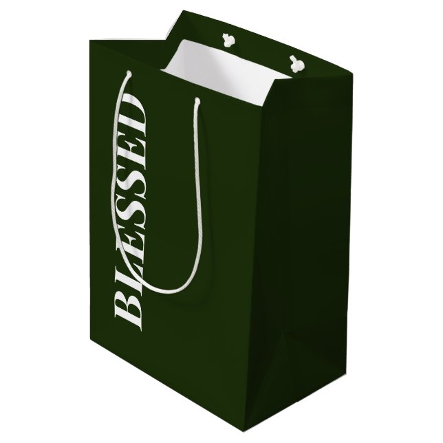 Minimal BLESSED | Forest Green Holiday Medium Gift Bag (Back Angled)