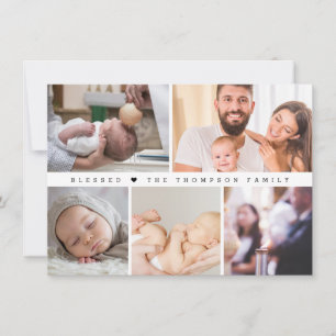 Minimal Blessed Heart Baptism Photo Collage small Thank You Card