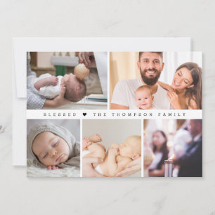 Minimal Blessed Heart Baptism Photo Collage Thank You Card