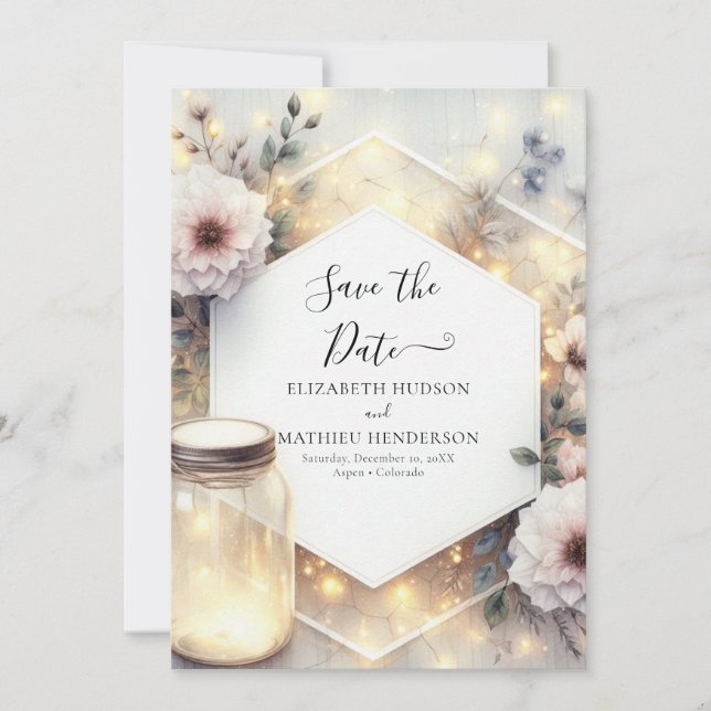 Minimal Bloom Mason Jar Wedding  Save The Date (Front)
