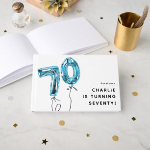 Minimal Blue 70 Balloon 70th Birthday Party Guest Book