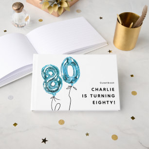 Minimal Blue 80 Balloon 80th Birthday Party Guest Book