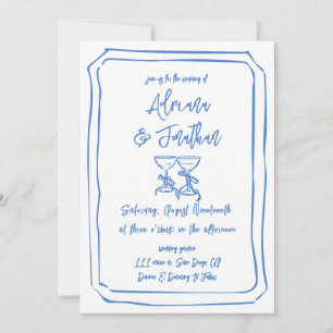 Minimal Blue and White Hand Drawn Wedding Invitation