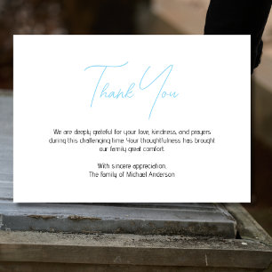 Minimal Blue & Black Traditional Sympathy Funeral Thank You Card