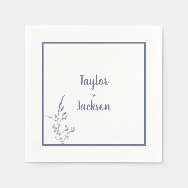 Minimal Blue Botanical Wedding  Napkins (Front)