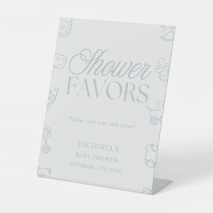 Minimal Blue Boy Baby Shower Favors Pedestal Sign