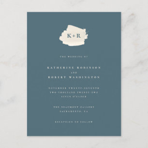 Minimal Blue & Cream Watercolor Initials Wedding Invitation Postcard