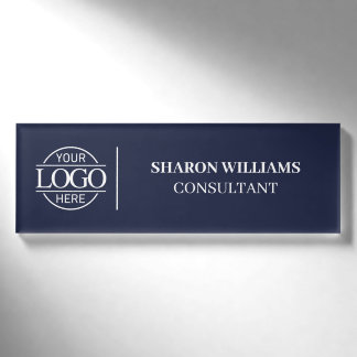 Minimal Blue Custom Company Logo Employee Staff Name Tag
