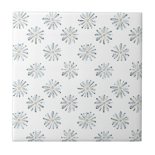 Minimal Blue Daisy Floral Ceramic Tile