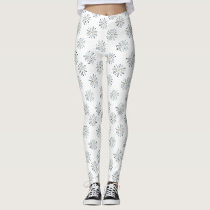 Minimal Blue Daisy Floral Leggings
