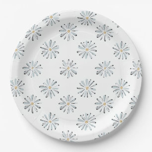 Minimal Blue Daisy Floral Paper Plate