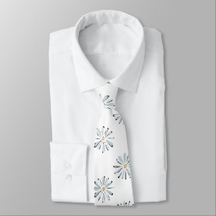 Minimal Blue Daisy Floral Tie