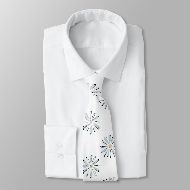 Minimal Blue Daisy Floral Tie (Tied)