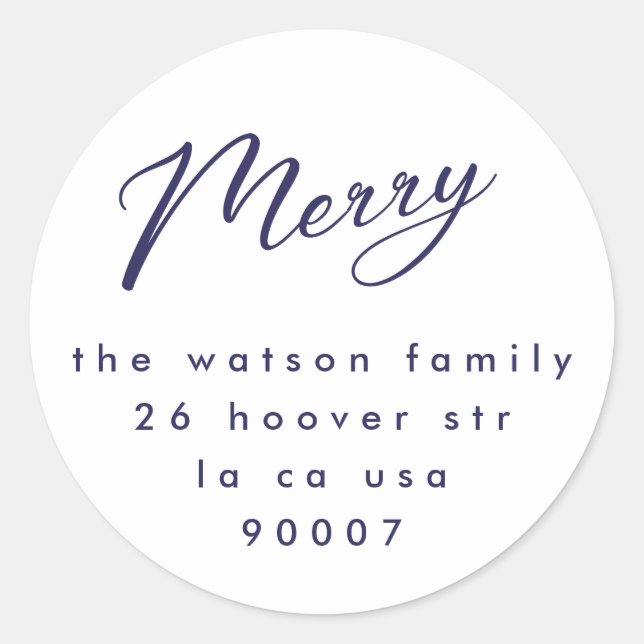 Minimal Blue Doodle Modern Custom Merry Christmas Classic Round Sticker (Front)