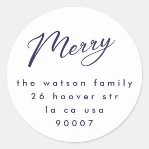 Minimal Blue Doodle Modern Custom Merry Christmas Classic Round Sticker