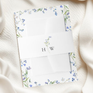 Minimal Blue Floral Wedding  Invitation Belly Band