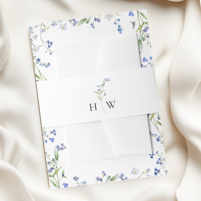 Minimal Blue Floral Wedding  Invitation Belly Band (Creator Uploaded)