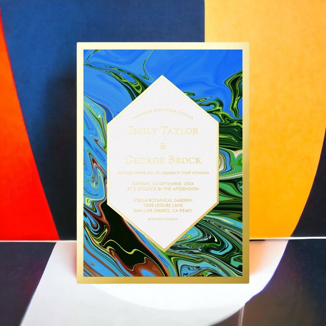 Minimal Blue Green Abstract Painting Wedding Gold (Creator Uploaded)