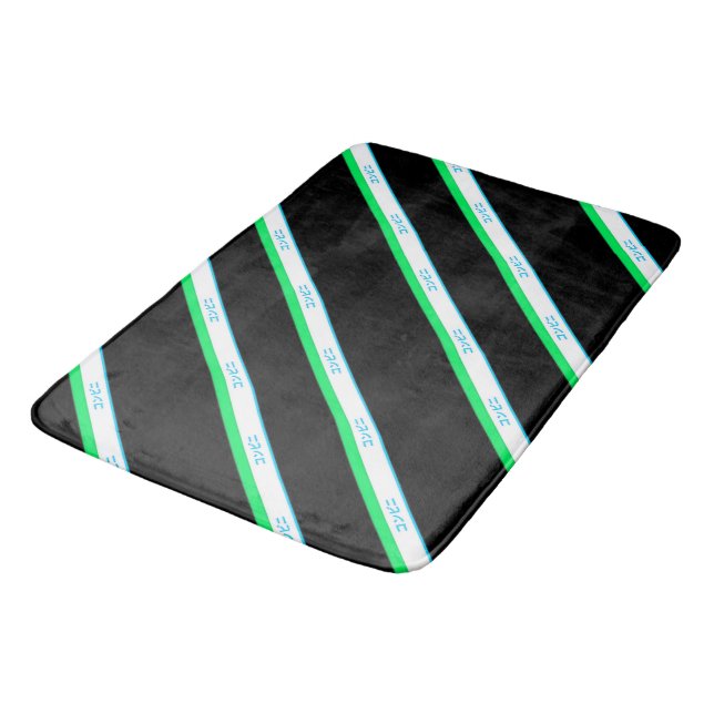 Minimal Blue Green Black Large Stripe Japan text Bath Mat (Angled)