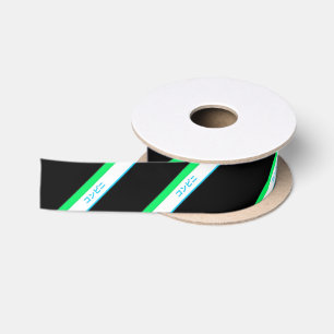 Minimal Blue Green Black Stripe Japanese Text Satin Ribbon