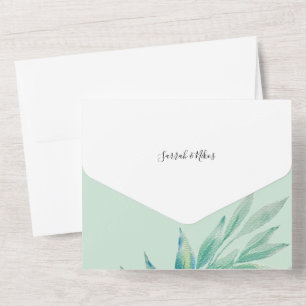 Minimal Blue Green Botanical Watercolor All In One Invitation