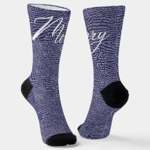 Minimal Blue Hand Drawn Merry Christmas Holiday Socks