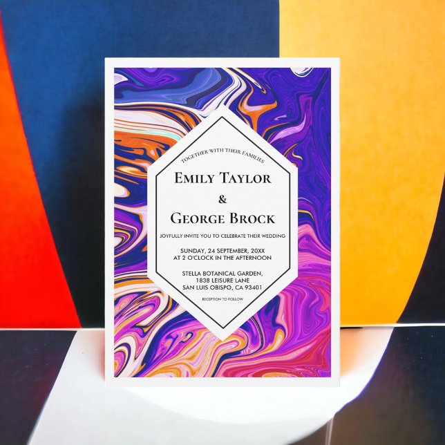 Minimal Blue Mauve Orange Galaxy Abstract Wedding Invitation (Creator Uploaded)