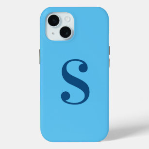 Minimal Blue Monogram on Light Blue iPhone 15 Case