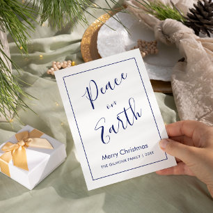 Minimal Blue Peace on Earth Christmas Card