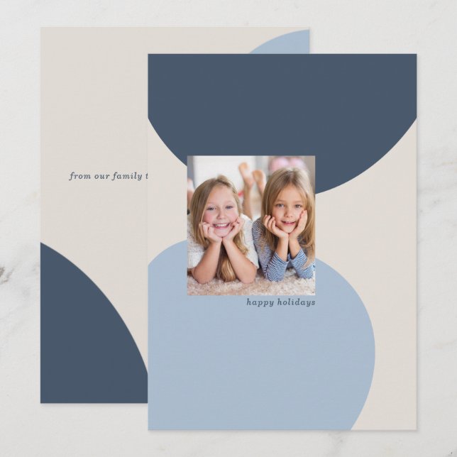 Minimal Blue Photo Flat Holiday Card (Front/Back)