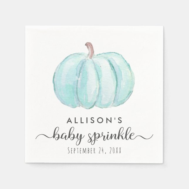 Minimal Blue Pumpkin Watercolor Baby Boy Sprinkle Napkin (Front)