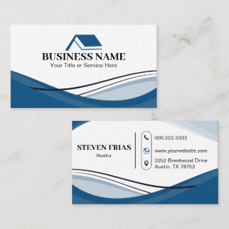 Minimal Blue Real Estate Agent House Logo Business Card
