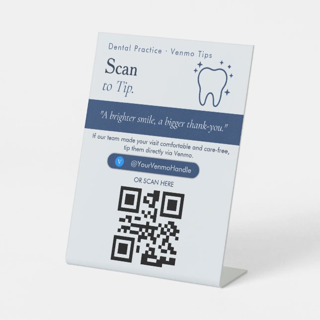 Minimal Blue Scan to Tip QR Code Sign | Venmo Tips (Front)
