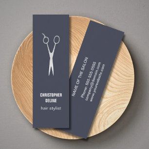 Minimal Blue Silver Scissor Hair Stylist Mini Business Card