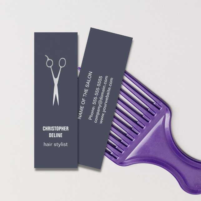 Minimal Blue Silver Scissor Hair Stylist Mini Business Card (Creator Uploaded)