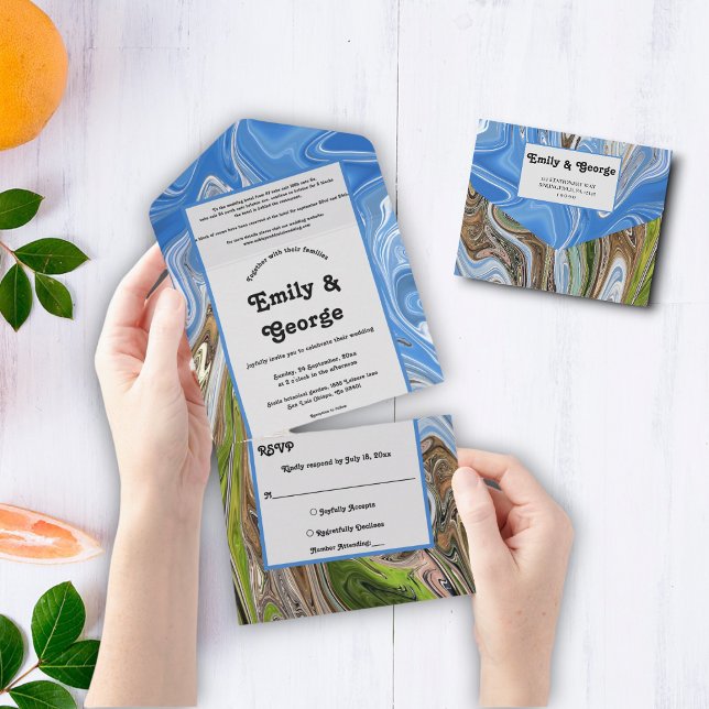 Minimal Blue Sky Green Earth Tone Abstract Wedding All In One Invitation (Creator Uploaded)