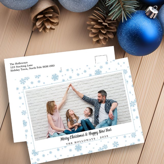 Minimal Blue Snowflakes Christmas Postcard (Creator Uploaded)