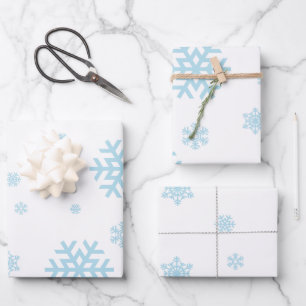 Minimal Blue Snowflakes Holiday Wrapping Paper