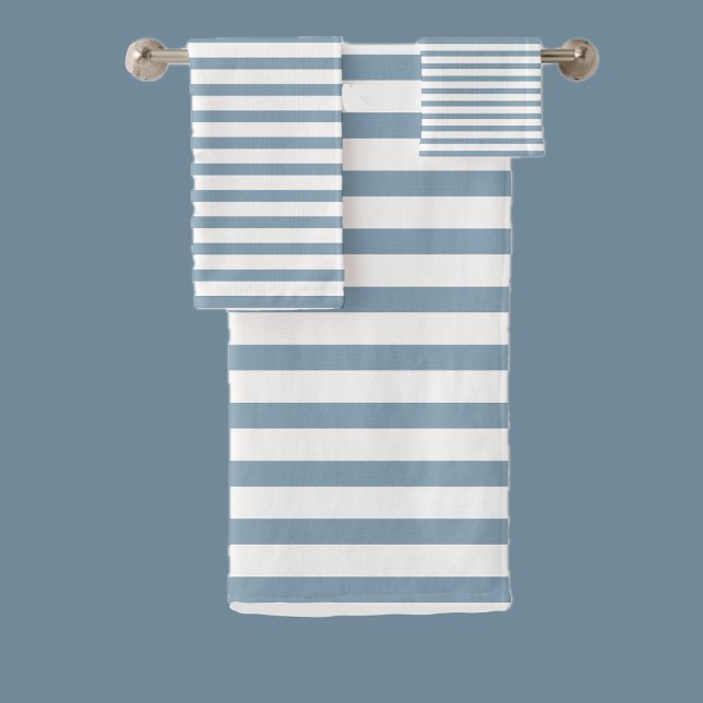 Minimal Blue Stripes Modern Pattern Design Bath Towel Set (Creator Uploaded)