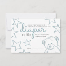 Minimal Blue Teddy Bear Baby Shower Diaper Raffle