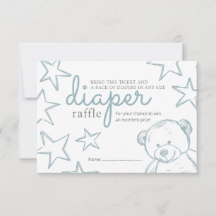 Minimal Blue Teddy Bear Baby Shower Diaper Raffle Invitation