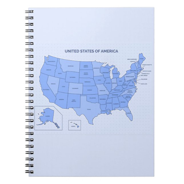 Minimal Blue United States Map Illustration Notebook (Front)