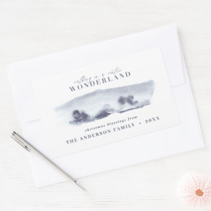 Minimal blue watercolor Christmas Holiday Rectangular Sticker