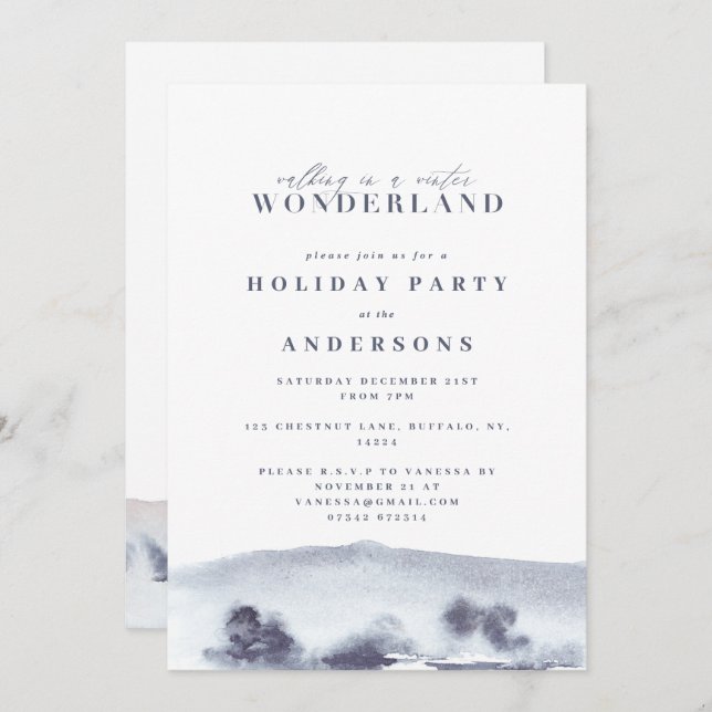 Minimal blue watercolor Christmas party Holiday Card (Front/Back)