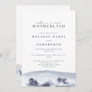 Minimal blue watercolor Christmas party Holiday Card
