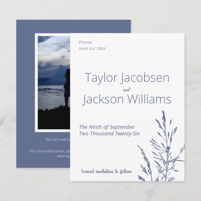Minimal Blue Wedding Save the Date (Front/Back)