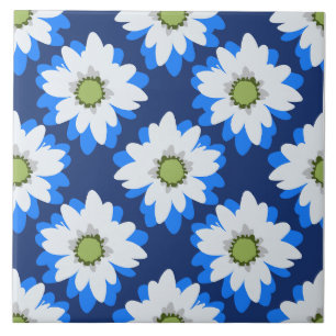 Minimal Blue White Floral Botanical Farmhouse Ceramic Tile