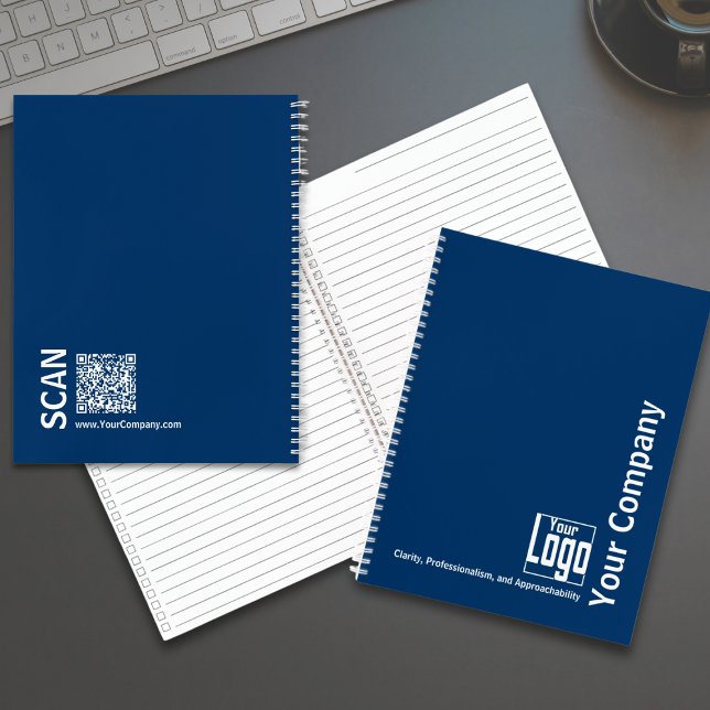 Minimal Blue White Logo Motto Small Business Notebook (
Minimal Blue White Logo Motto Small Business Notebook with Logo, Tagline, QR code)