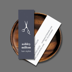 Minimal Blue White Scissors Hair Stylist Mini Business Card